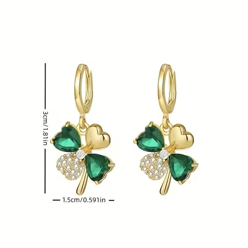 4 Leaf Clover Shamrock Heart Earrings Z140 - Picture 2 of 2